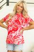 Artistic Muse Abstract Print Ruffle Cascade Mock Neck Blouse